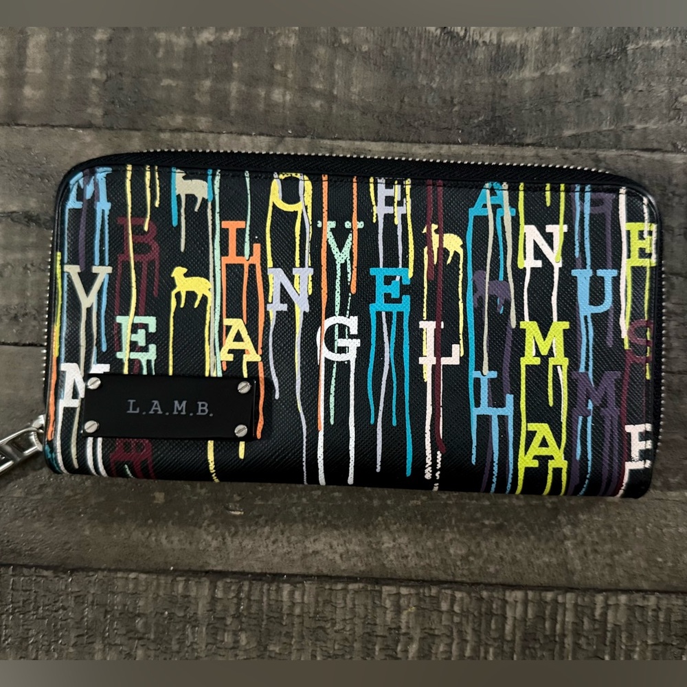 Vintage L.A.M.B Paint Drip Logo Zip Wallet Y2K EUC w Dust Bag Rare